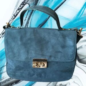 Zara Basic Collection Teal Blue Suede with Gold Accents Handbag/Crossbody